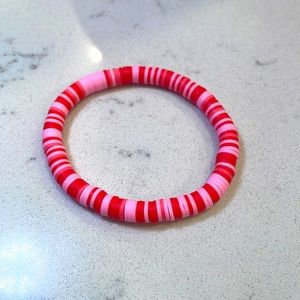 Red pink and coral clay bead bracelet -handmade